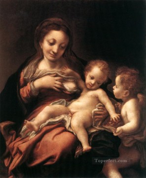  Antonio Obras - Virgen y el Niño con un ángel Manierismo renacentista Antonio da Correggio